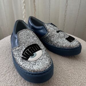 Chiara Ferragni Silver Glitter Sneakers
